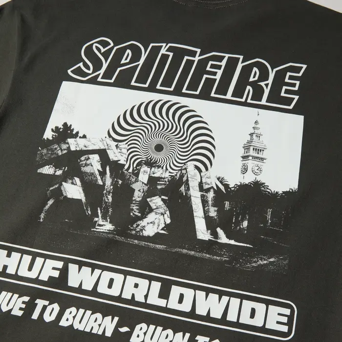 Huf Spitfire Burn S/S Heavyweight Tee - Washed Black