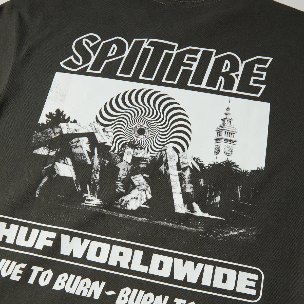 Huf Spitfire Burn S/S Heavyweight Tee - Washed Black
