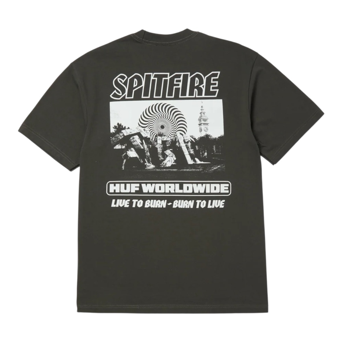 Huf Spitfire Burn S/S Heavyweight Tee - Washed Black