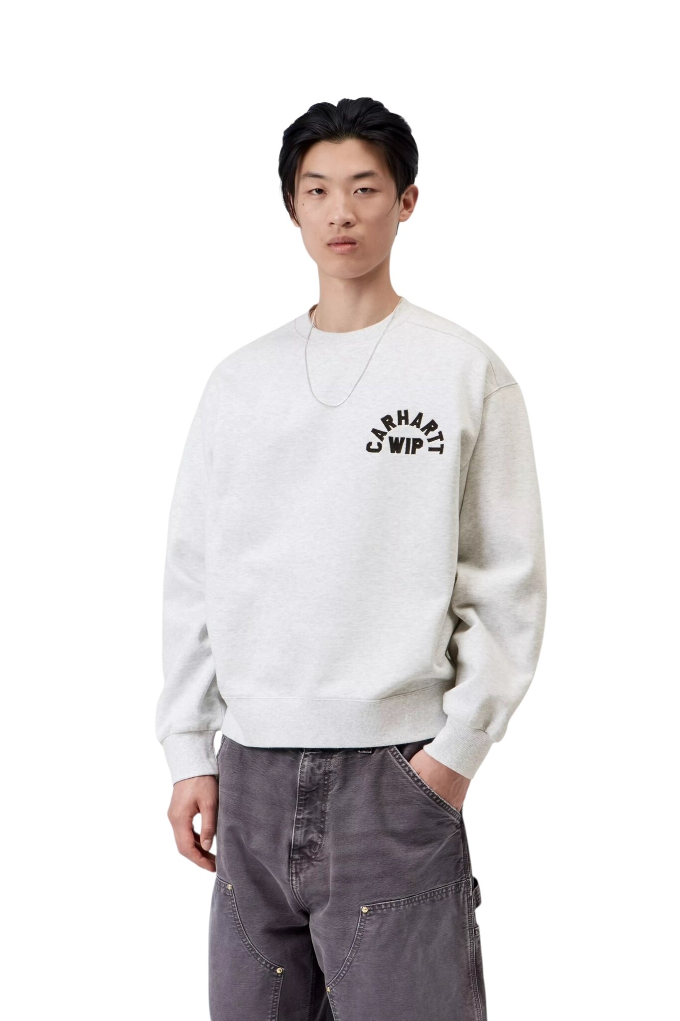 Carhartt WIP Arch Script Sweat - Ash heather/Dark Navy ( Stone Washed )