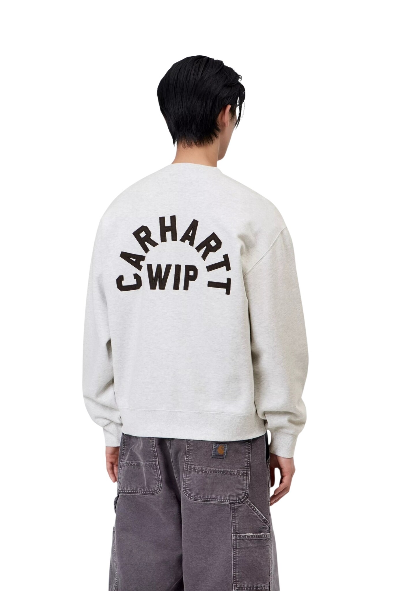 Carhartt WIP Arch Script Sweat - Ash heather/Dark Navy ( Stone Washed )