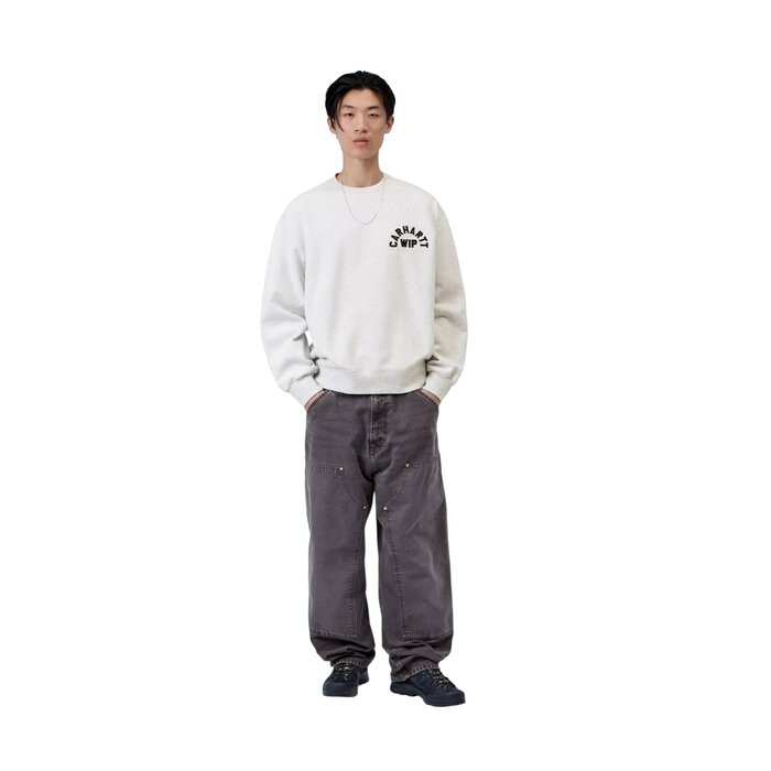 Carhartt WIP Arch Script Sweat - Ash heather/Dark Navy ( Stone Washed )