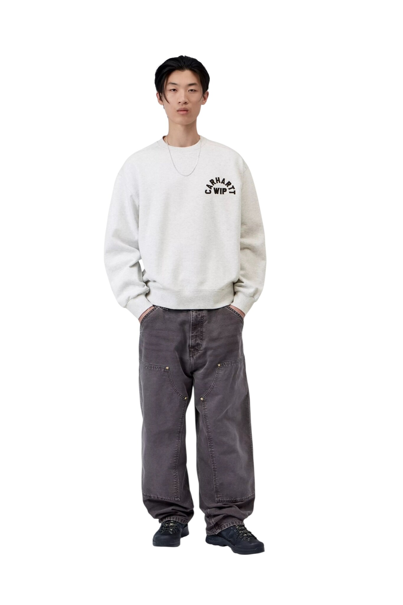 Carhartt WIP Arch Script Sweat - Ash heather/Dark Navy ( Stone Washed )