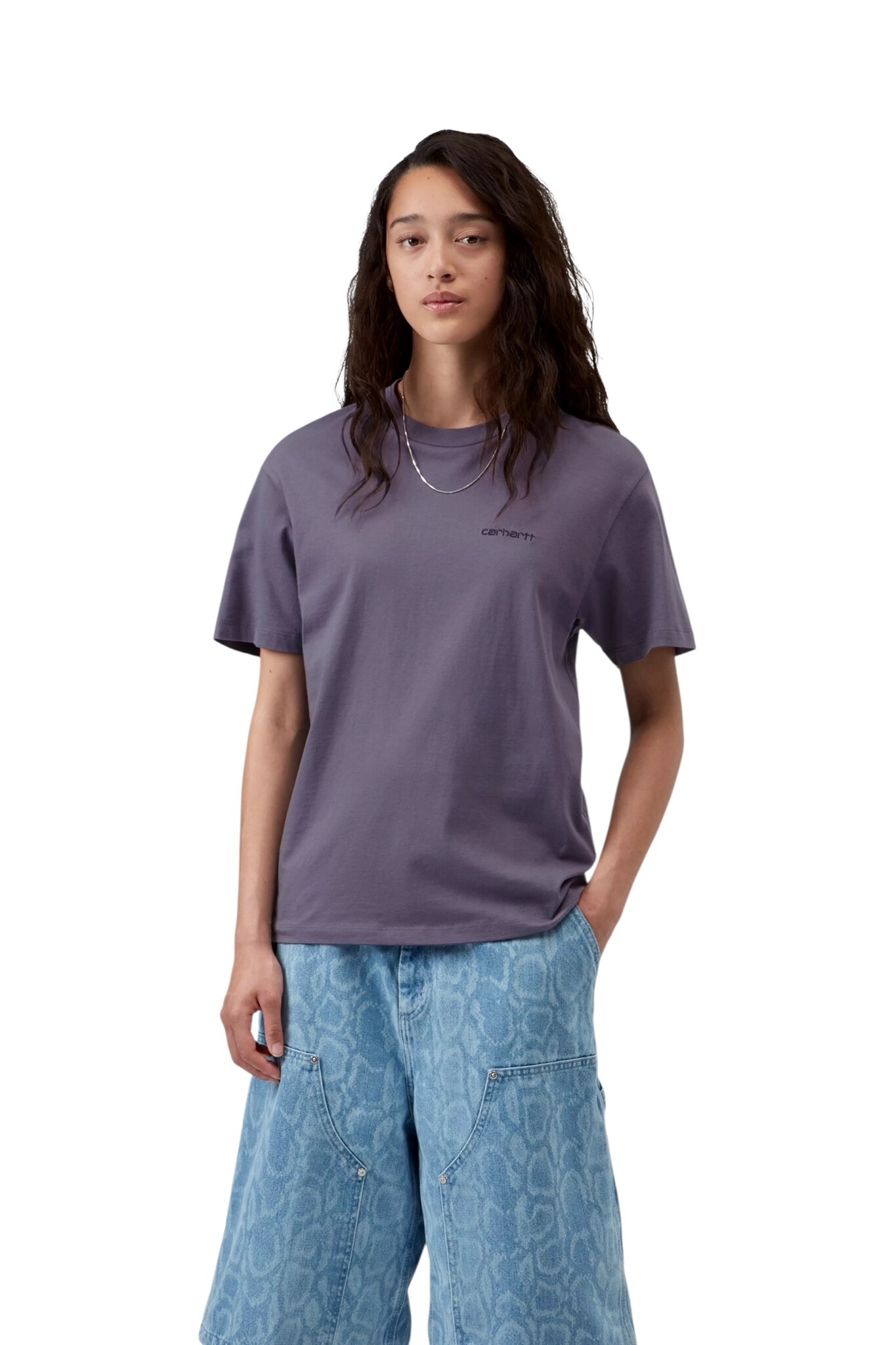 Carhartt WIP W' S/S Script Embroidery T-S - Shady Purple/Dark Navy