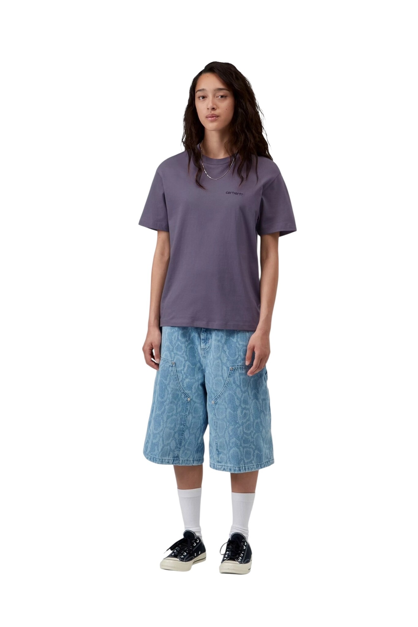 Carhartt WIP W' S/S Script Embroidery T-S - Shady Purple/Dark Navy