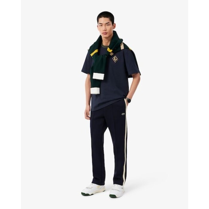 Lacoste T-Shirt Fabriqué en France Rayures Badge - Bleu Marine