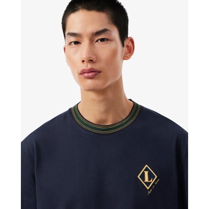 Lacoste T-Shirt Fabriqué en France Rayures Badge - Bleu Marine