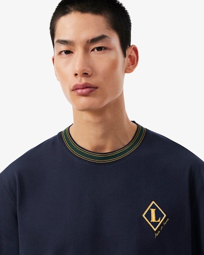 Lacoste T-Shirt Fabriqué en France Rayures Badge - Bleu Marine