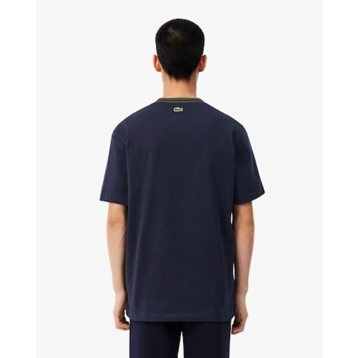 Lacoste T-Shirt Fabriqué en France Rayures Badge - Bleu Marine