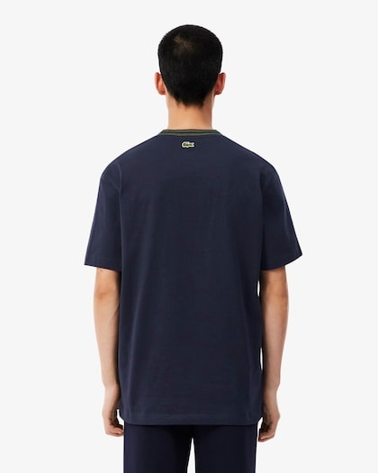 Lacoste T-Shirt Fabriqué en France Rayures Badge - Bleu Marine