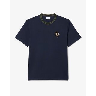 Lacoste T-Shirt Fabriqué en France Rayures Badge - Bleu Marine