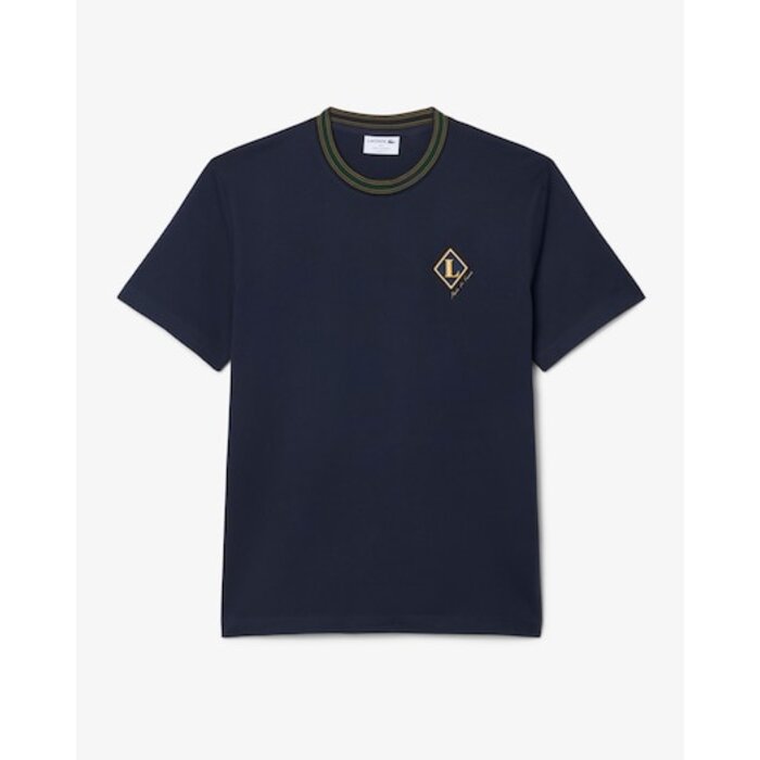 Lacoste T-Shirt Fabriqué en France Rayures Badge - Bleu Marine