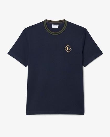 Lacoste T-Shirt Fabriqué en France Rayures Badge - Bleu Marine