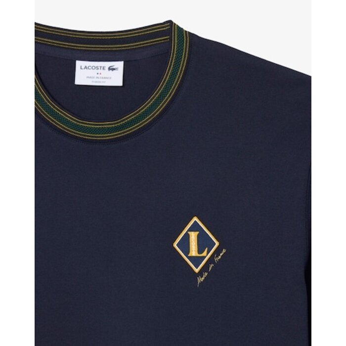 Lacoste T-Shirt Fabriqué en France Rayures Badge - Bleu Marine