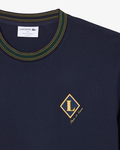 Lacoste T-Shirt Fabriqué en France Rayures Badge - Bleu Marine