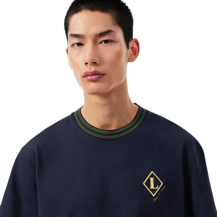 Lacoste T-Shirt Fabriqué en France Rayures Badge - Bleu Marine