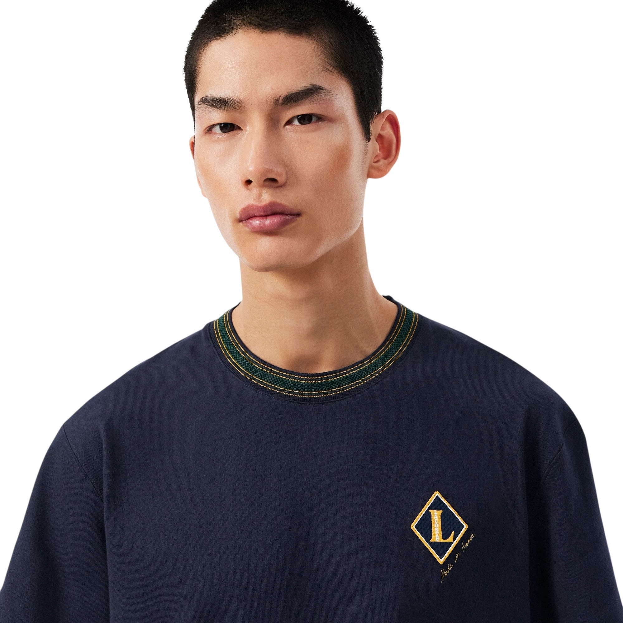 Lacoste T-Shirt Fabriqué en France Rayures Badge - Bleu Marine
