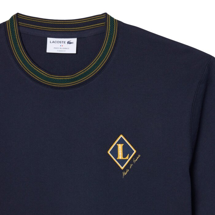 Lacoste T-Shirt Fabriqué en France Rayures Badge - Bleu Marine