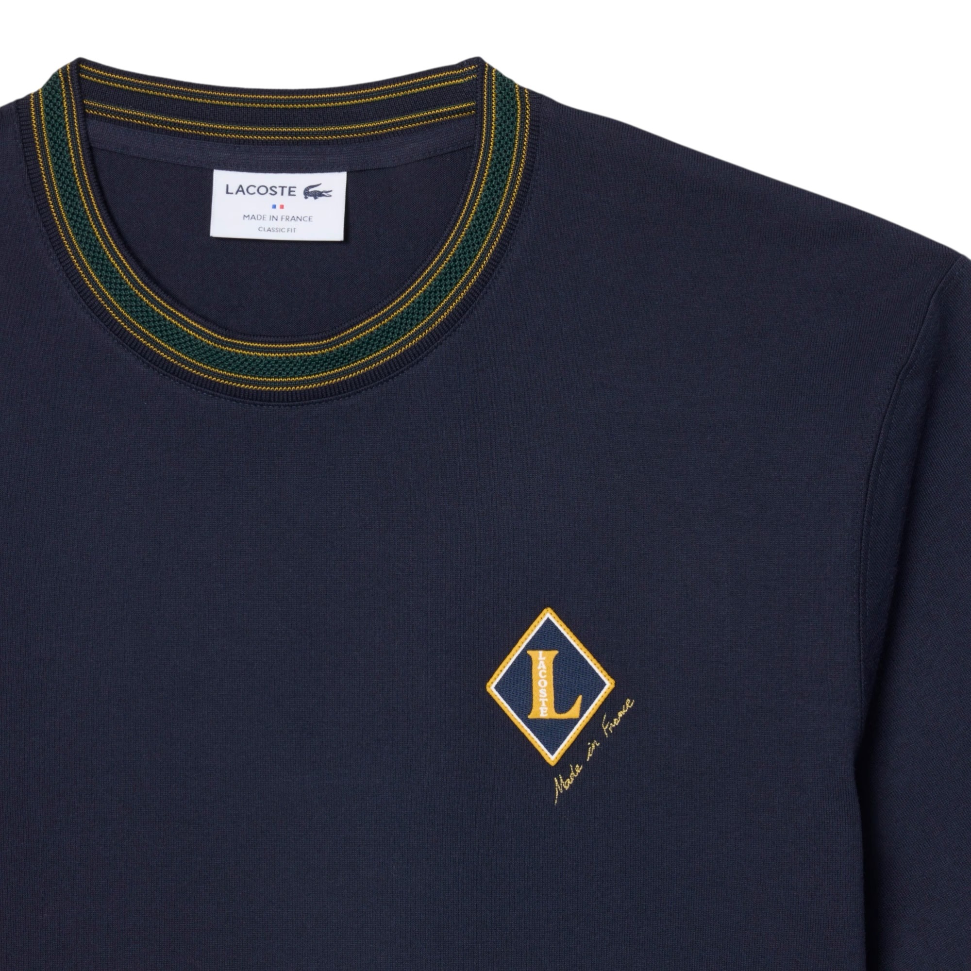 Lacoste T-Shirt Fabriqué en France Rayures Badge - Bleu Marine
