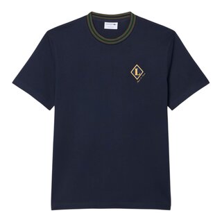 Lacoste T-Shirt Fabriqué en France Rayures Badge - Bleu Marine