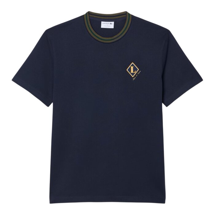 Lacoste T-Shirt Fabriqué en France Rayures Badge - Bleu Marine