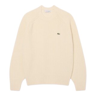 Lacoste Pull en laine épaisse col rond - Blanc
