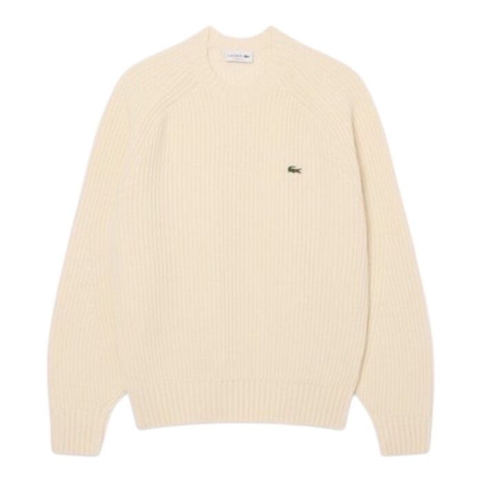 Lacoste Pull en laine épaisse col rond - Blanc