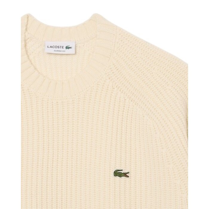 Lacoste Pull en laine épaisse col rond - Blanc
