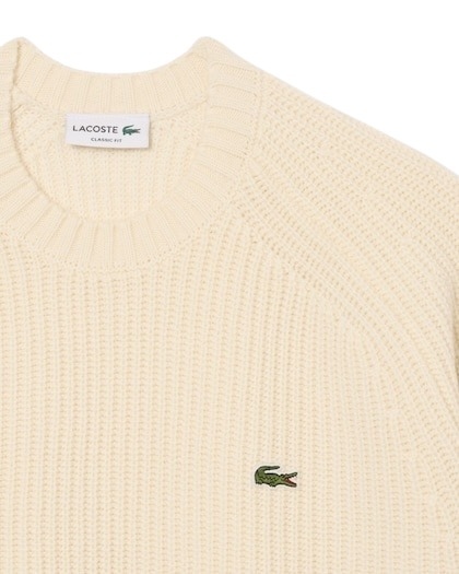 Lacoste Pull en laine épaisse col rond - Blanc