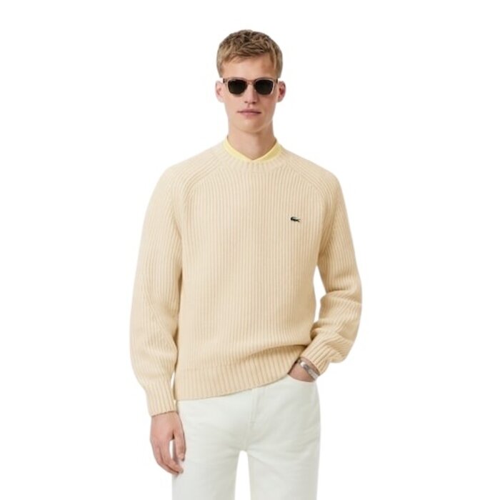 Lacoste Pull en laine épaisse col rond - Blanc
