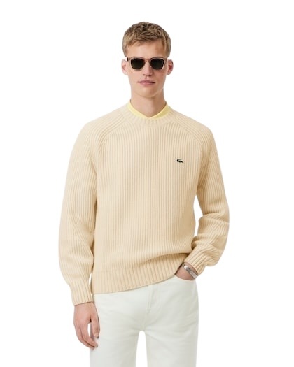 Lacoste Pull en laine épaisse col rond - Blanc