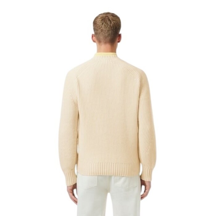 Lacoste Pull en laine épaisse col rond - Blanc