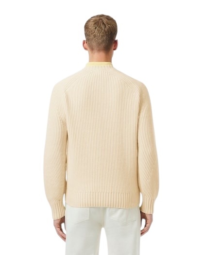 Lacoste Pull en laine épaisse col rond - Blanc