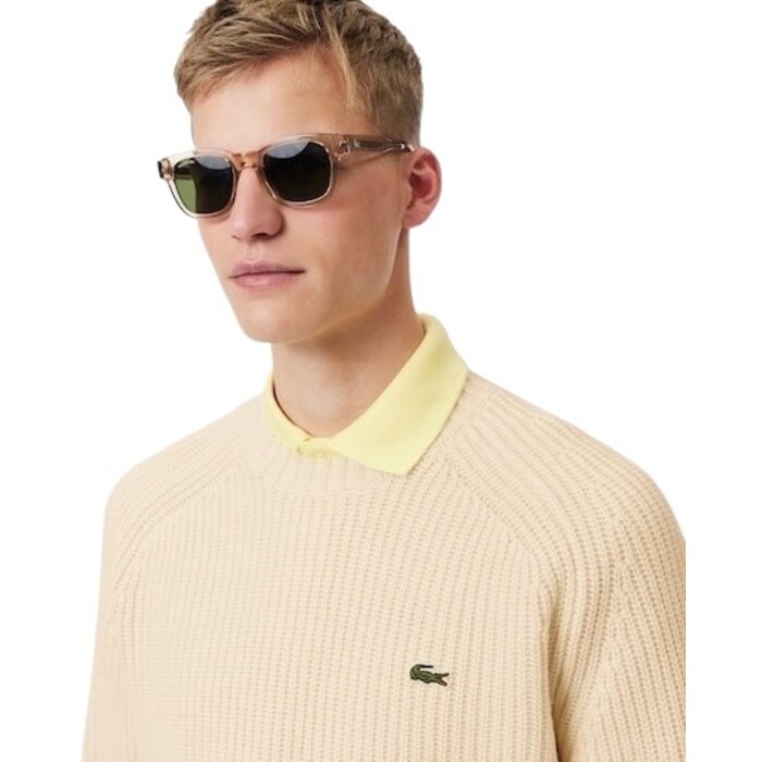 Lacoste Pull en laine épaisse col rond - Blanc