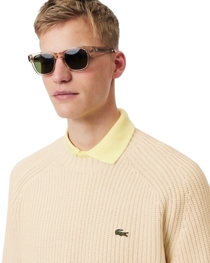 Lacoste Pull en laine épaisse col rond - Blanc