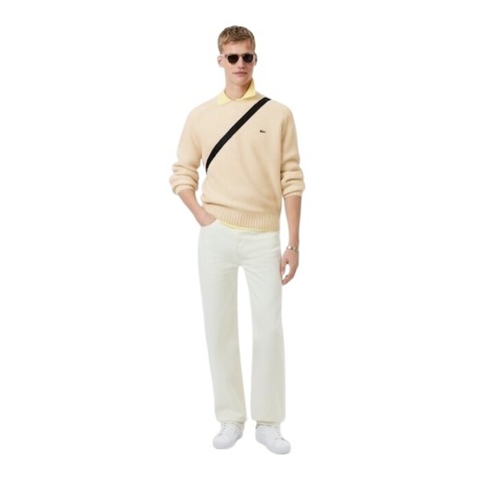 Lacoste Pull en laine épaisse col rond - Blanc