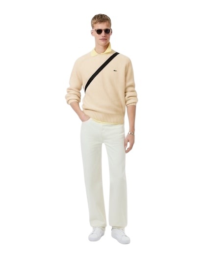 Lacoste Pull en laine épaisse col rond - Blanc