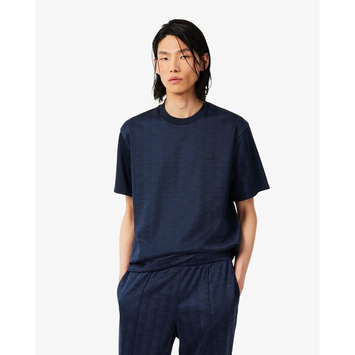 Lacoste T-shirt Jacquard Monogramme - Bleu Marine