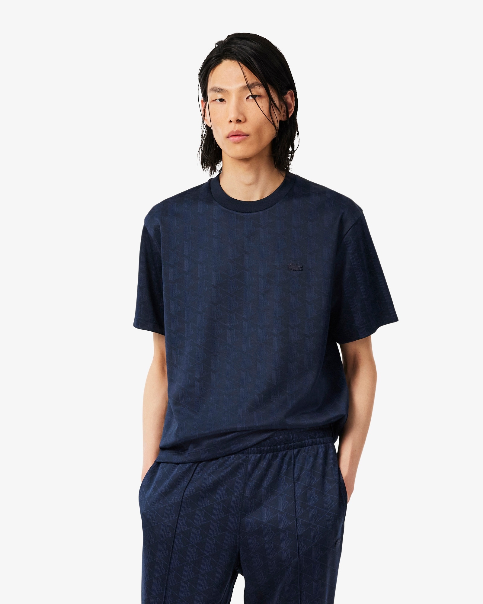 Lacoste T-shirt Jacquard Monogramme - Bleu Marine