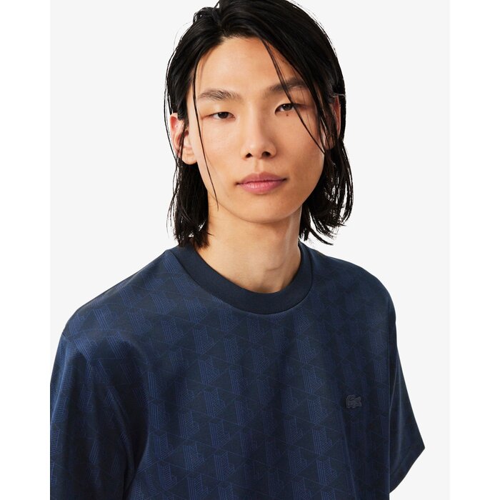 Lacoste T-shirt Jacquard Monogramme - Bleu Marine