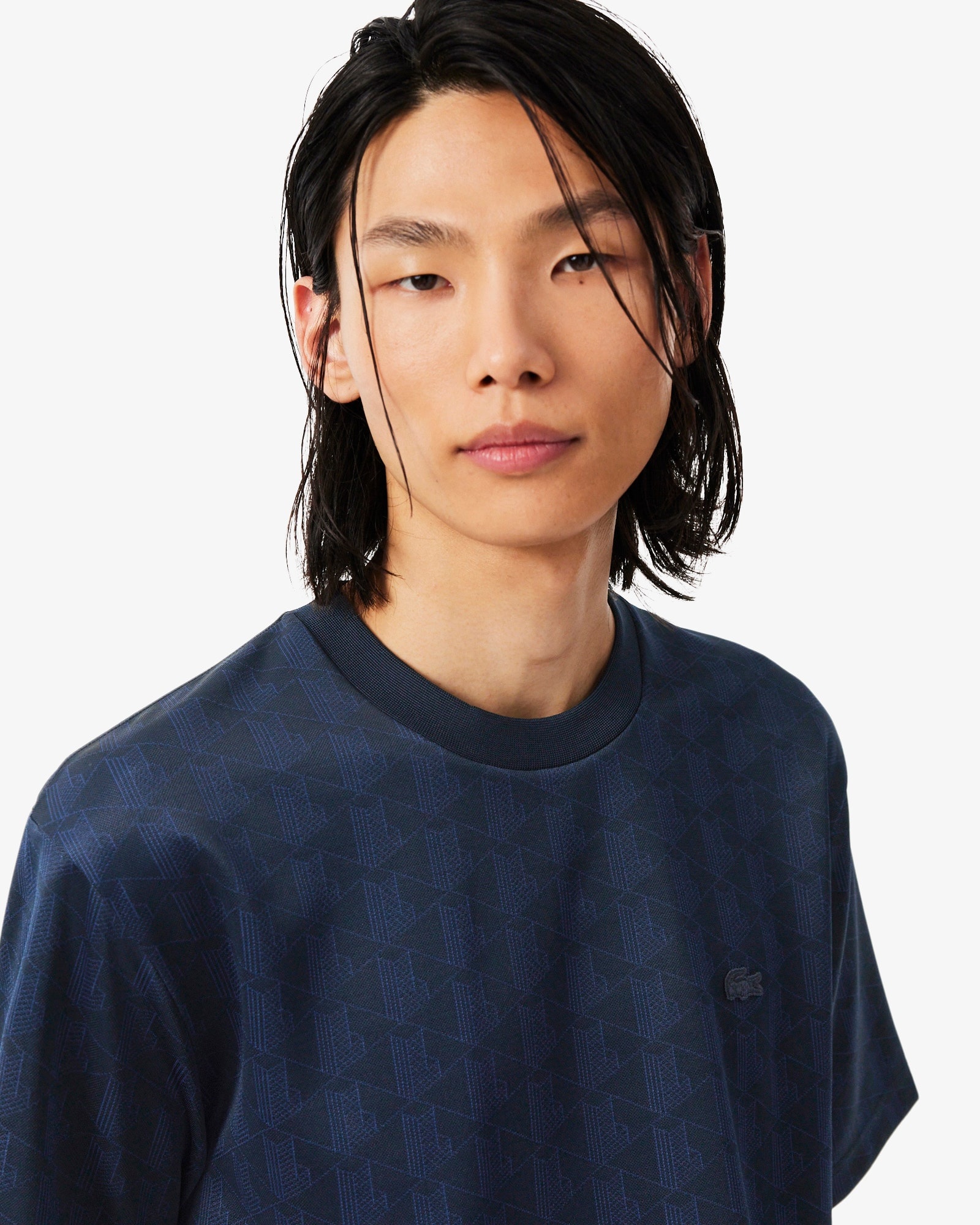 Lacoste T-shirt Jacquard Monogramme - Bleu Marine