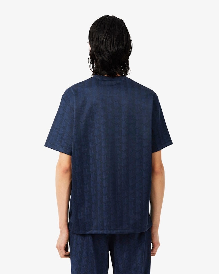 Lacoste T-shirt Jacquard Monogramme - Bleu Marine