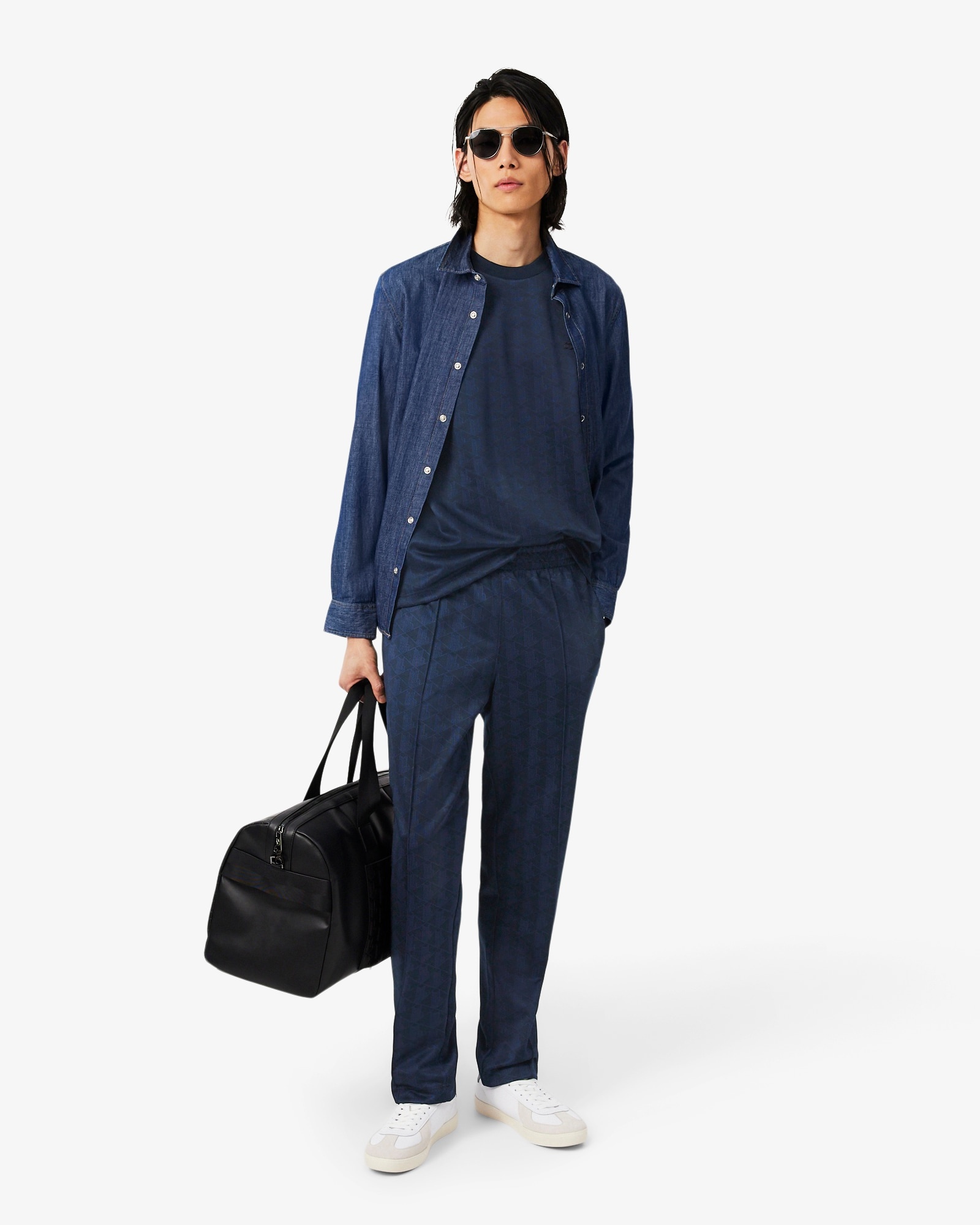 Lacoste T-shirt Jacquard Monogramme - Bleu Marine