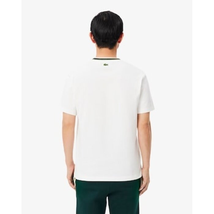Lacoste T-Shirt Fabriqué en France Rayures Badge - Blanc