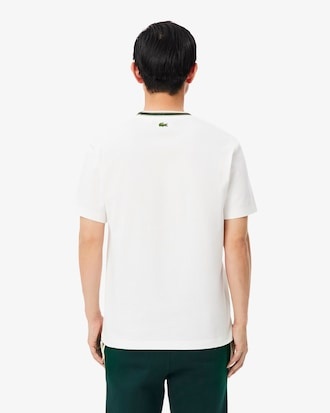 Lacoste T-Shirt Fabriqué en France Rayures Badge - Blanc