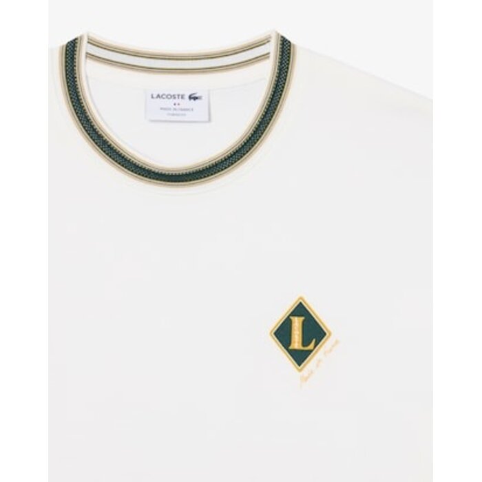 Lacoste T-Shirt Fabriqué en France Rayures Badge - Blanc