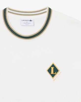 Lacoste T-Shirt Fabriqué en France Rayures Badge - Blanc