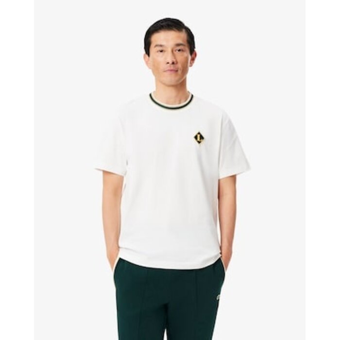 Lacoste T-Shirt Fabriqué en France Rayures Badge - Blanc