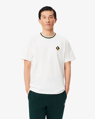 Lacoste T-Shirt Fabriqué en France Rayures Badge - Blanc
