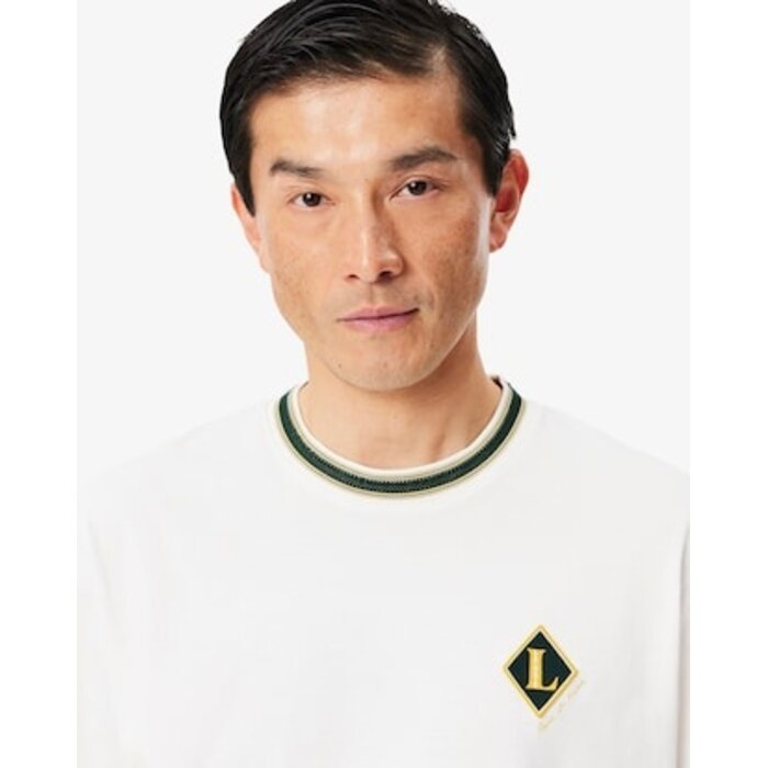Lacoste T-Shirt Fabriqué en France Rayures Badge - Blanc